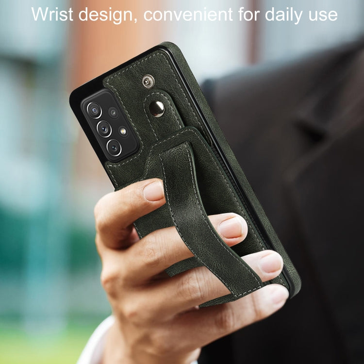 For Samsung Galaxy A72 5G / 4G Crazy Horse Texture Shockproof TPU + PU Leather Case with Card Slot & Wrist Strap Holder