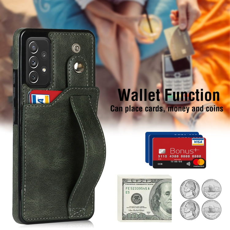 For Samsung Galaxy A72 5G / 4G Crazy Horse Texture Shockproof TPU + PU Leather Case with Card Slot & Wrist Strap Holder