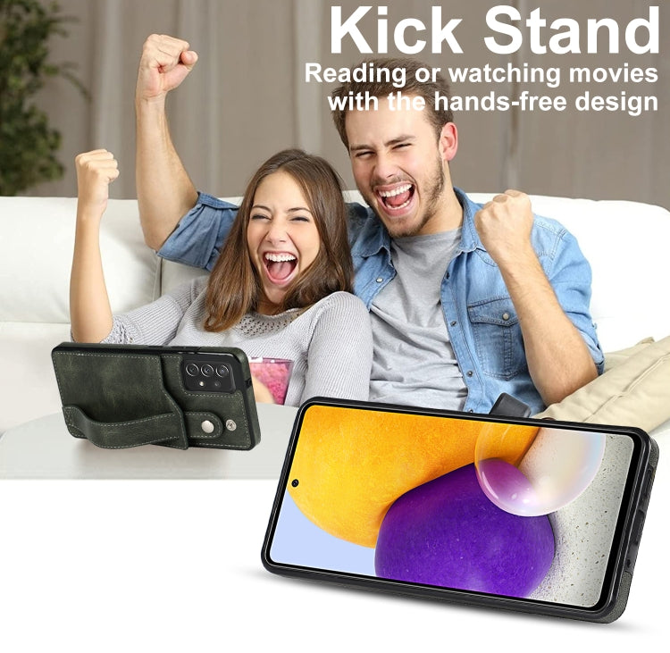 For Samsung Galaxy A72 5G / 4G Crazy Horse Texture Shockproof TPU + PU Leather Case with Card Slot & Wrist Strap Holder