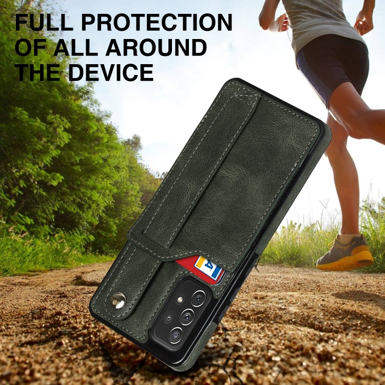 For Samsung Galaxy A72 5G / 4G Crazy Horse Texture Shockproof TPU + PU Leather Case with Card Slot & Wrist Strap Holder