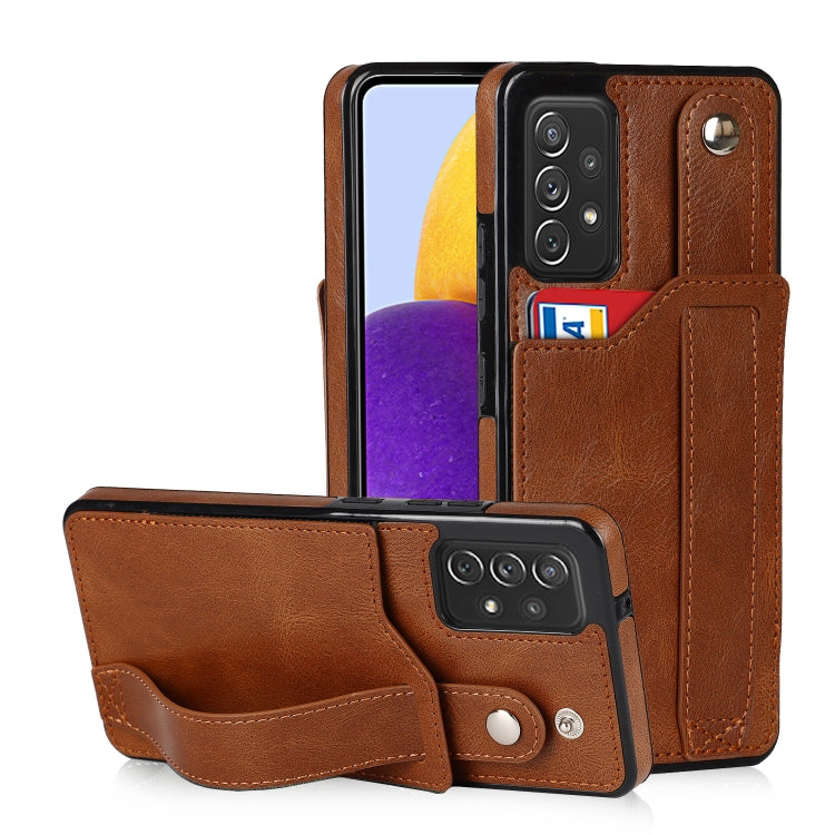 For Samsung Galaxy A72 5G / 4G Crazy Horse Texture Shockproof TPU + PU Leather Case with Card Slot & Wrist Strap Holder