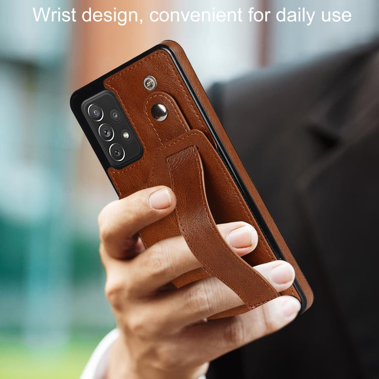 For Samsung Galaxy A72 5G / 4G Crazy Horse Texture Shockproof TPU + PU Leather Case with Card Slot & Wrist Strap Holder
