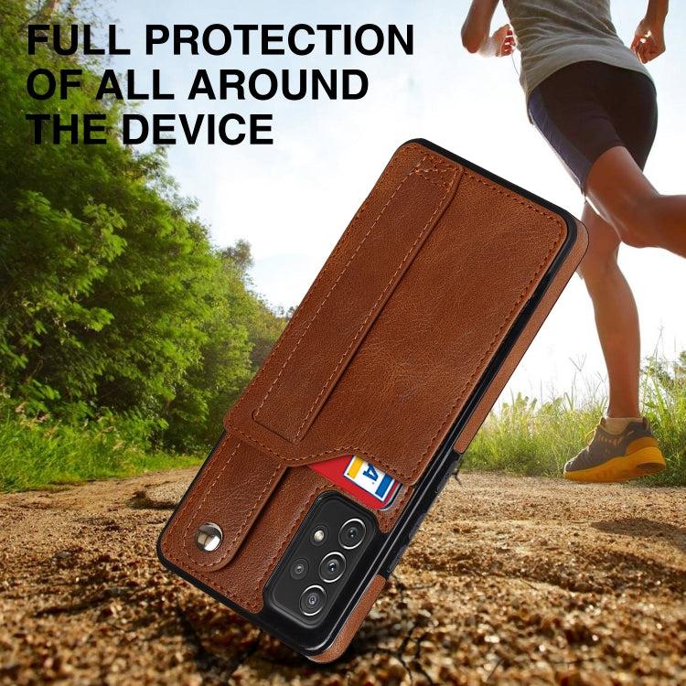 For Samsung Galaxy A72 5G / 4G Crazy Horse Texture Shockproof TPU + PU Leather Case with Card Slot & Wrist Strap Holder
