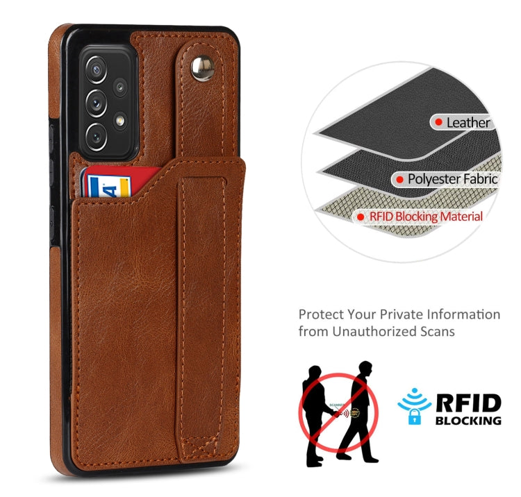 For Samsung Galaxy A72 5G / 4G Crazy Horse Texture Shockproof TPU + PU Leather Case with Card Slot & Wrist Strap Holder