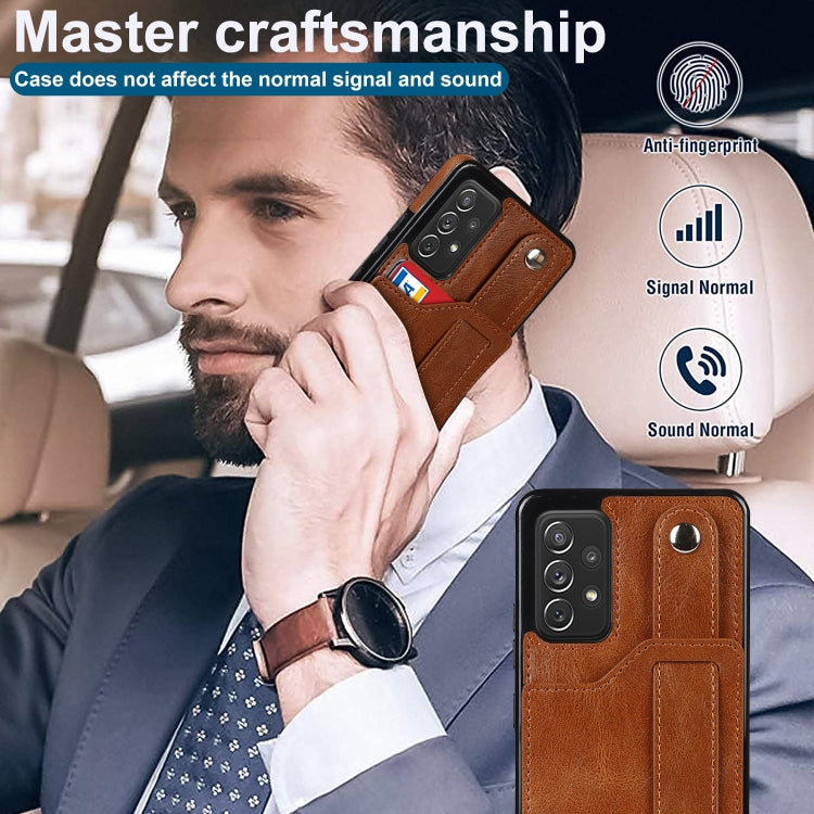 For Samsung Galaxy A72 5G / 4G Crazy Horse Texture Shockproof TPU + PU Leather Case with Card Slot & Wrist Strap Holder