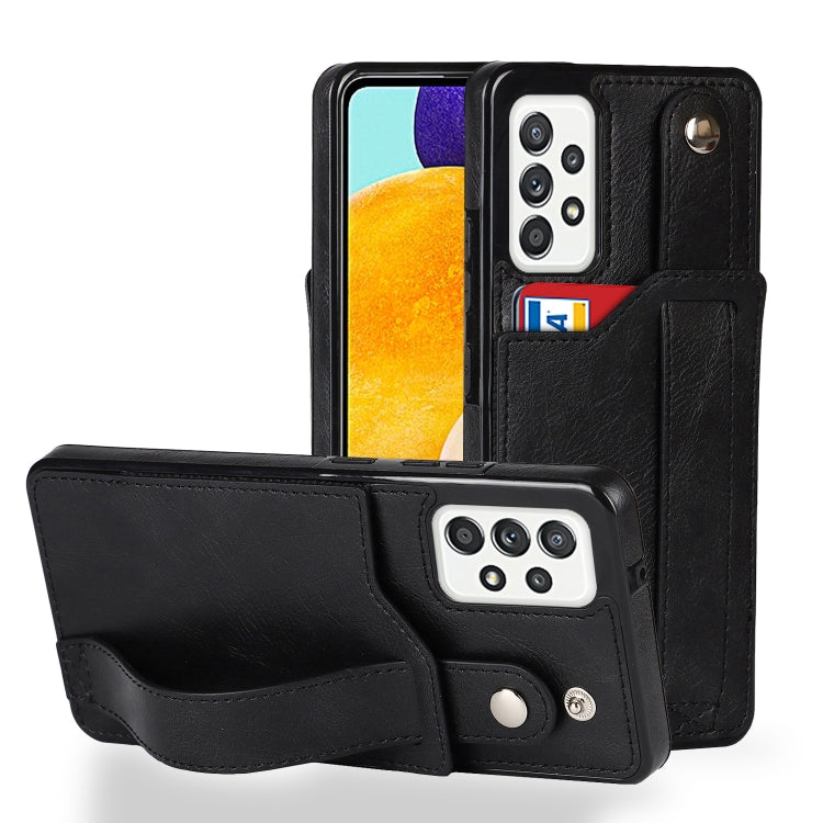 For Samsung Galaxy A52 5G / 4G Crazy Horse Texture Shockproof TPU + PU Leather Case with Card Slot & Wrist Strap Holder