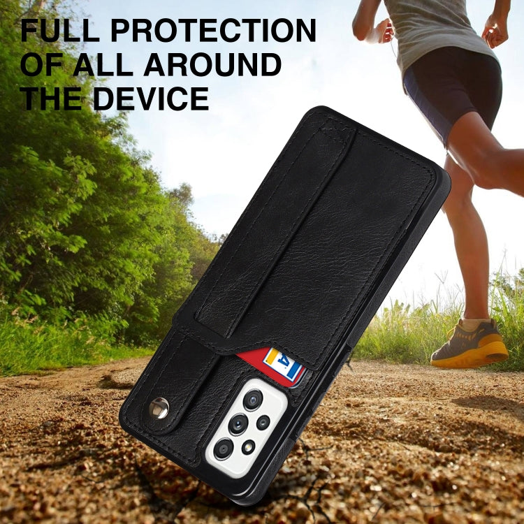 For Samsung Galaxy A52 5G / 4G Crazy Horse Texture Shockproof TPU + PU Leather Case with Card Slot & Wrist Strap Holder