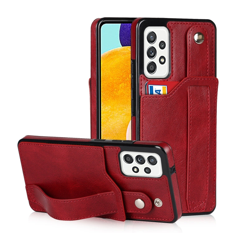 For Samsung Galaxy A52 5G / 4G Crazy Horse Texture Shockproof TPU + PU Leather Case with Card Slot & Wrist Strap Holder