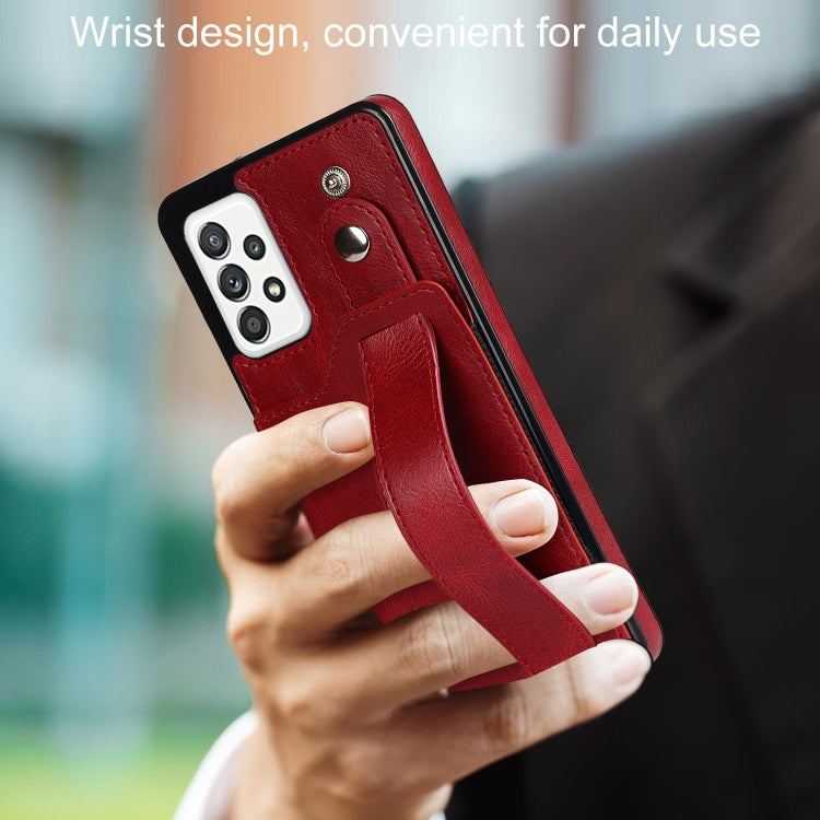 For Samsung Galaxy A52 5G / 4G Crazy Horse Texture Shockproof TPU + PU Leather Case with Card Slot & Wrist Strap Holder