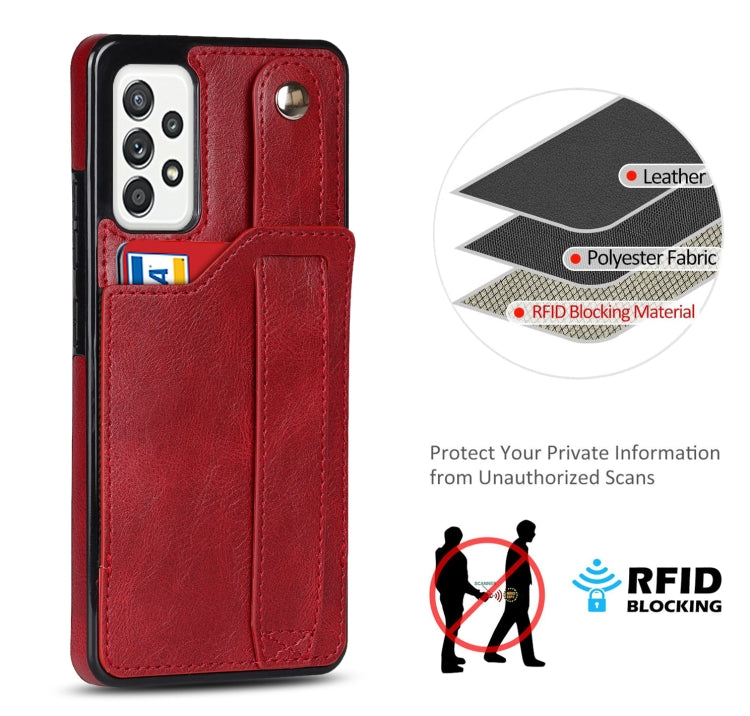 For Samsung Galaxy A52 5G / 4G Crazy Horse Texture Shockproof TPU + PU Leather Case with Card Slot & Wrist Strap Holder