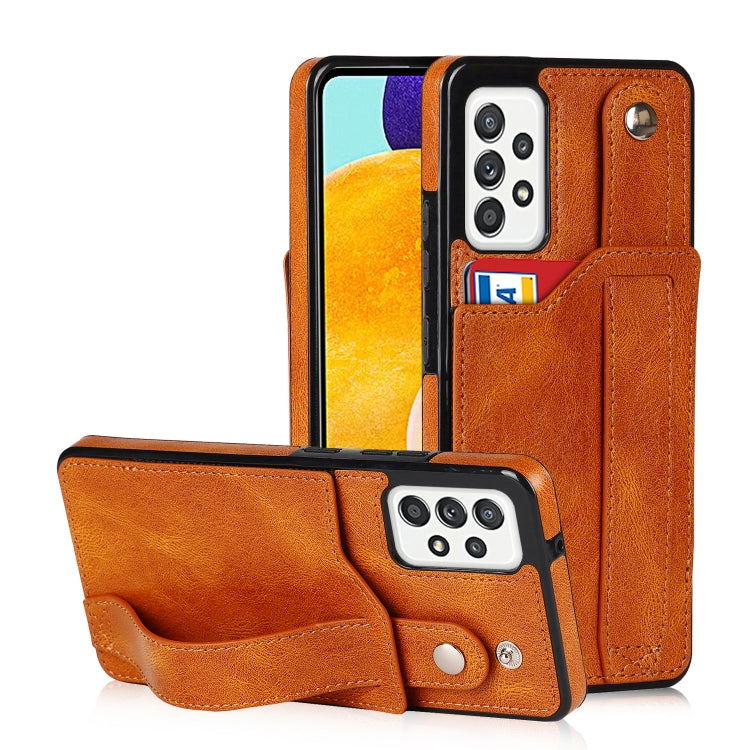 For Samsung Galaxy A52 5G / 4G Crazy Horse Texture Shockproof TPU + PU Leather Case with Card Slot & Wrist Strap Holder