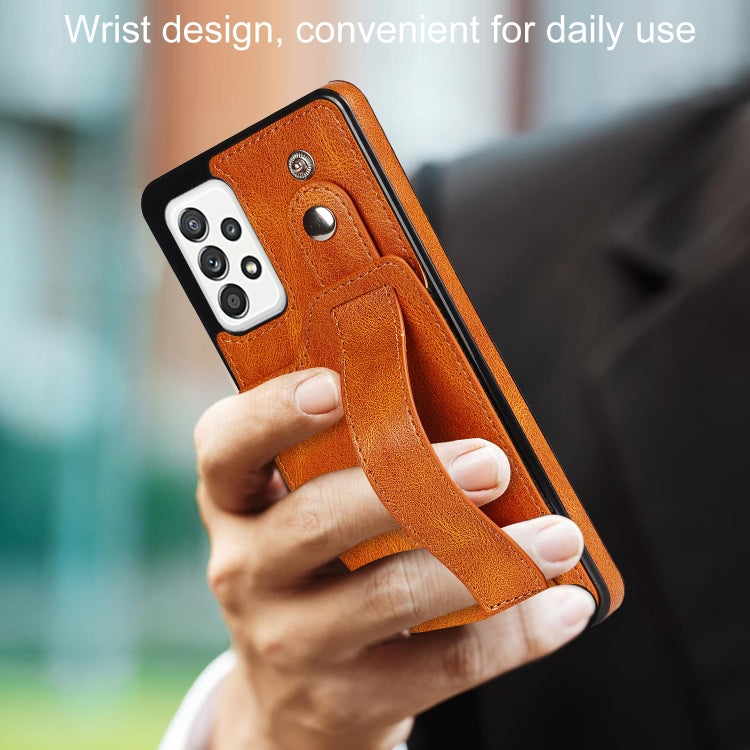 For Samsung Galaxy A52 5G / 4G Crazy Horse Texture Shockproof TPU + PU Leather Case with Card Slot & Wrist Strap Holder