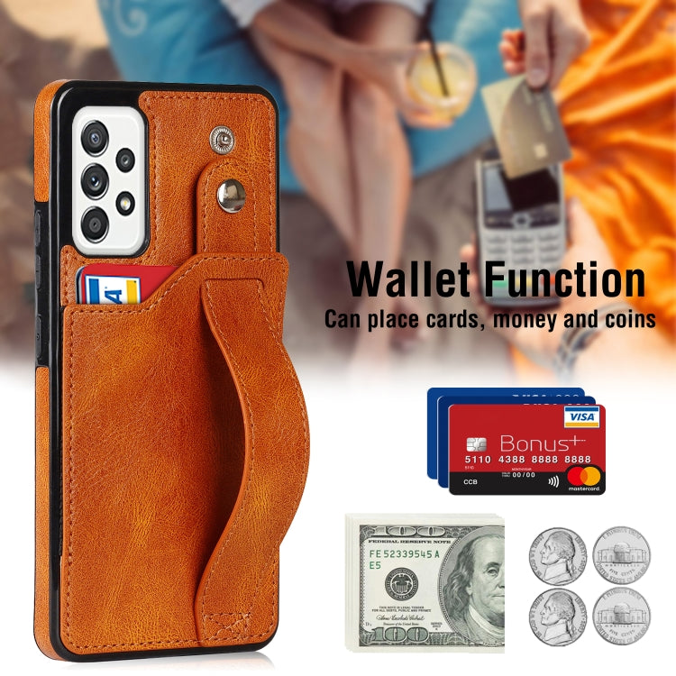 For Samsung Galaxy A52 5G / 4G Crazy Horse Texture Shockproof TPU + PU Leather Case with Card Slot & Wrist Strap Holder