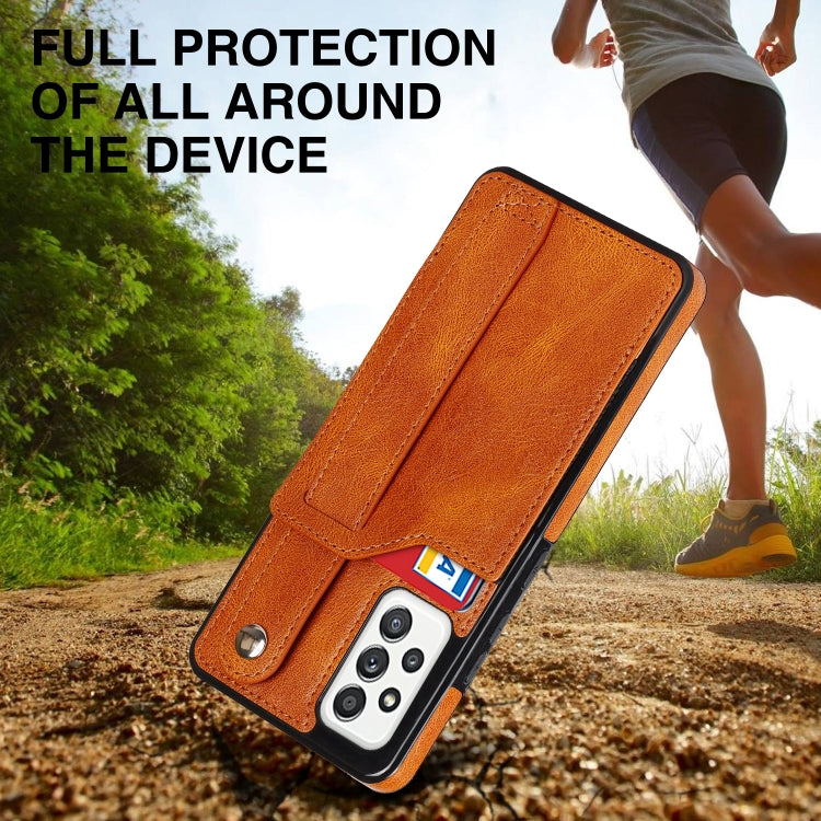 For Samsung Galaxy A52 5G / 4G Crazy Horse Texture Shockproof TPU + PU Leather Case with Card Slot & Wrist Strap Holder