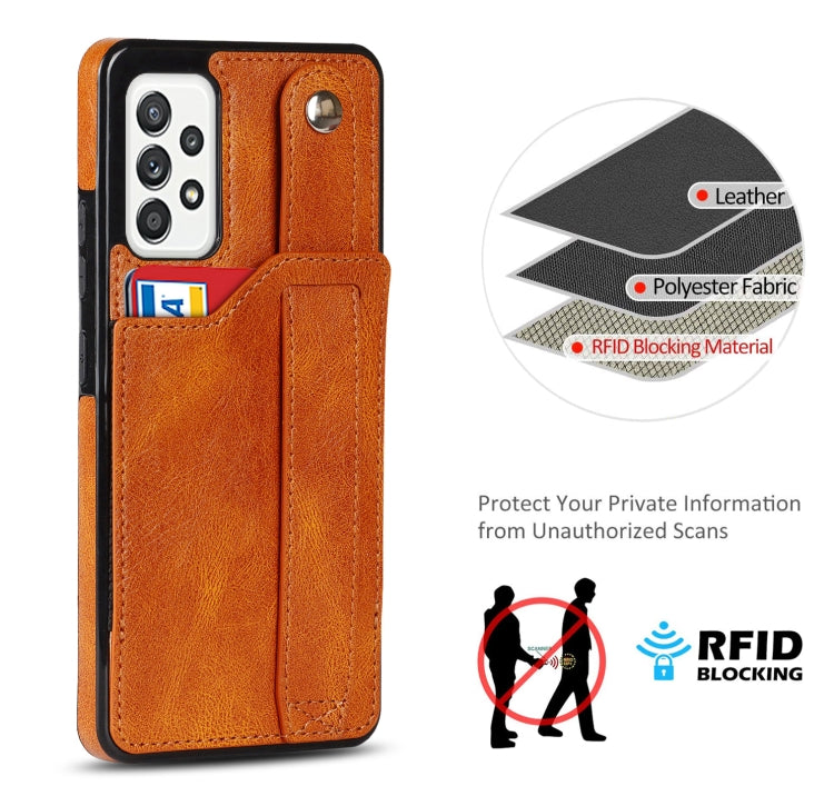 For Samsung Galaxy A52 5G / 4G Crazy Horse Texture Shockproof TPU + PU Leather Case with Card Slot & Wrist Strap Holder