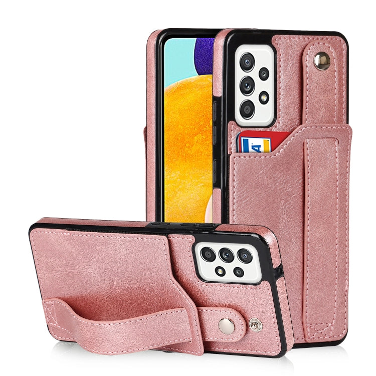 For Samsung Galaxy A52 5G / 4G Crazy Horse Texture Shockproof TPU + PU Leather Case with Card Slot & Wrist Strap Holder