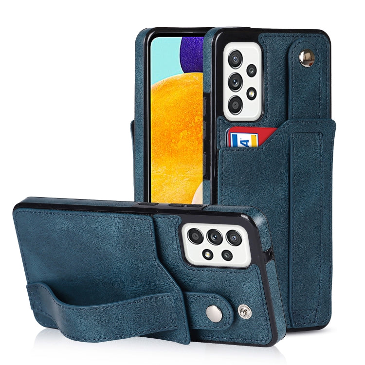 For Samsung Galaxy A52 5G / 4G Crazy Horse Texture Shockproof TPU + PU Leather Case with Card Slot & Wrist Strap Holder