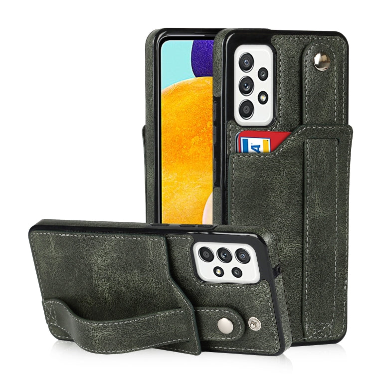For Samsung Galaxy A52 5G / 4G Crazy Horse Texture Shockproof TPU + PU Leather Case with Card Slot & Wrist Strap Holder