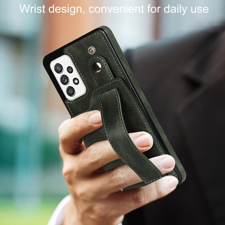 For Samsung Galaxy A52 5G / 4G Crazy Horse Texture Shockproof TPU + PU Leather Case with Card Slot & Wrist Strap Holder