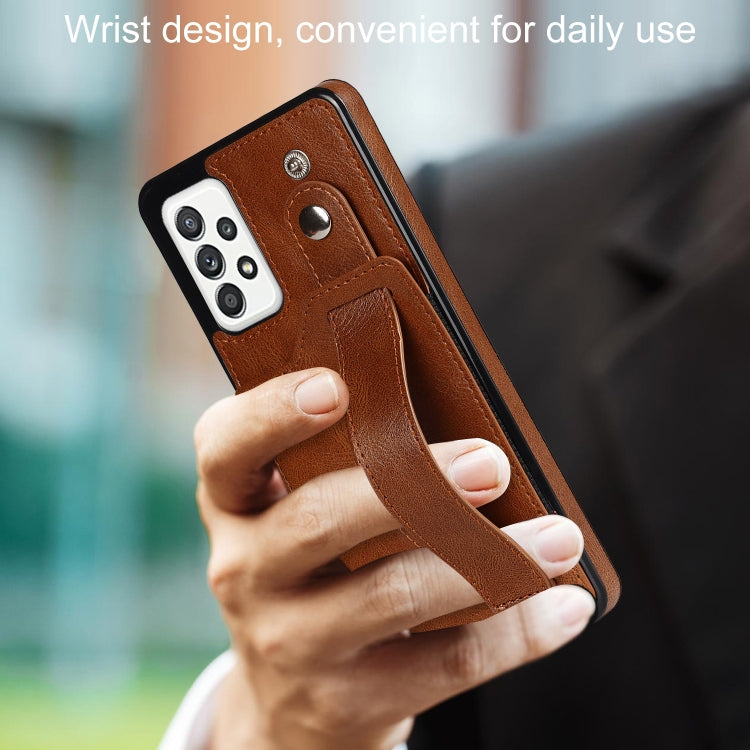 For Samsung Galaxy A52 5G / 4G Crazy Horse Texture Shockproof TPU + PU Leather Case with Card Slot & Wrist Strap Holder