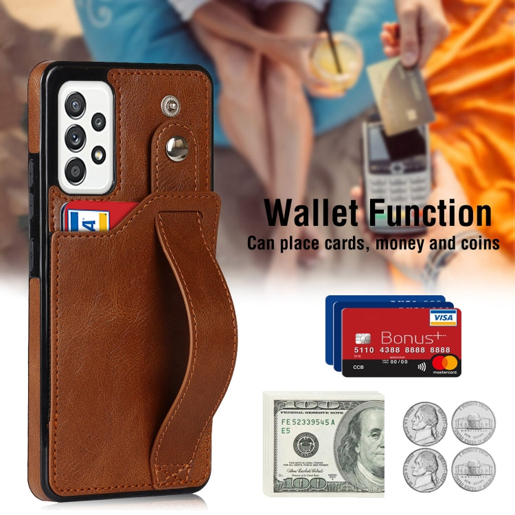 For Samsung Galaxy A52 5G / 4G Crazy Horse Texture Shockproof TPU + PU Leather Case with Card Slot & Wrist Strap Holder