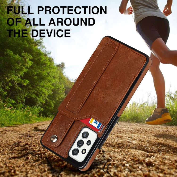 For Samsung Galaxy A52 5G / 4G Crazy Horse Texture Shockproof TPU + PU Leather Case with Card Slot & Wrist Strap Holder