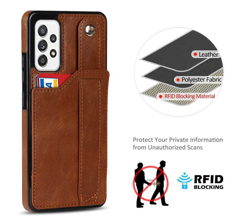 For Samsung Galaxy A52 5G / 4G Crazy Horse Texture Shockproof TPU + PU Leather Case with Card Slot & Wrist Strap Holder