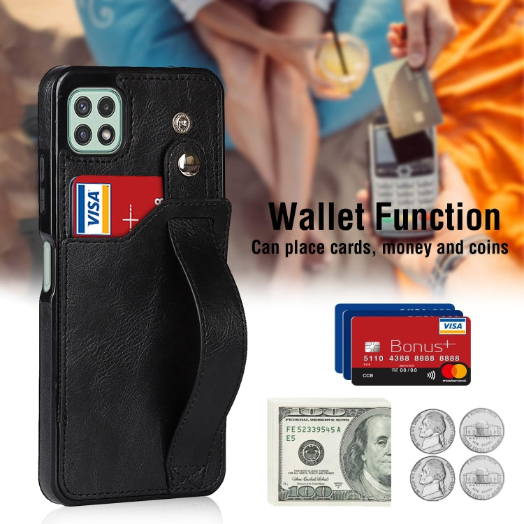 For Samsung Galaxy A22 5G Crazy Horse Texture Shockproof TPU + PU Leather Case with Card Slot & Wrist Strap Holder
