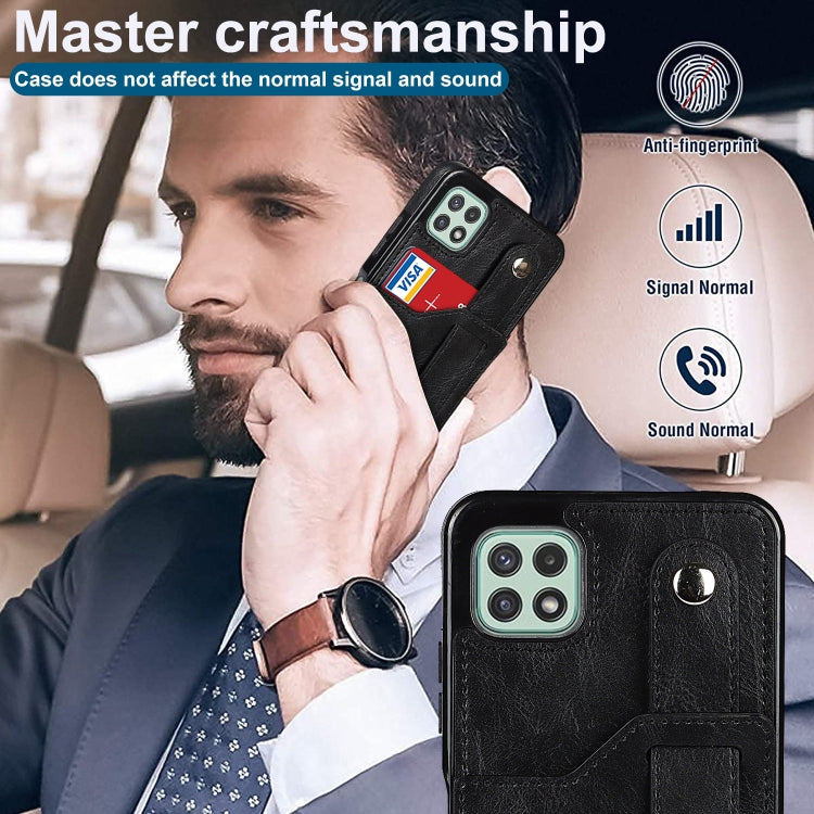 For Samsung Galaxy A22 5G Crazy Horse Texture Shockproof TPU + PU Leather Case with Card Slot & Wrist Strap Holder