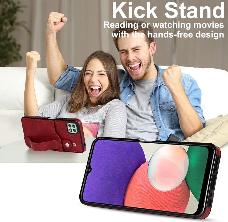For Samsung Galaxy A22 5G Crazy Horse Texture Shockproof TPU + PU Leather Case with Card Slot & Wrist Strap Holder