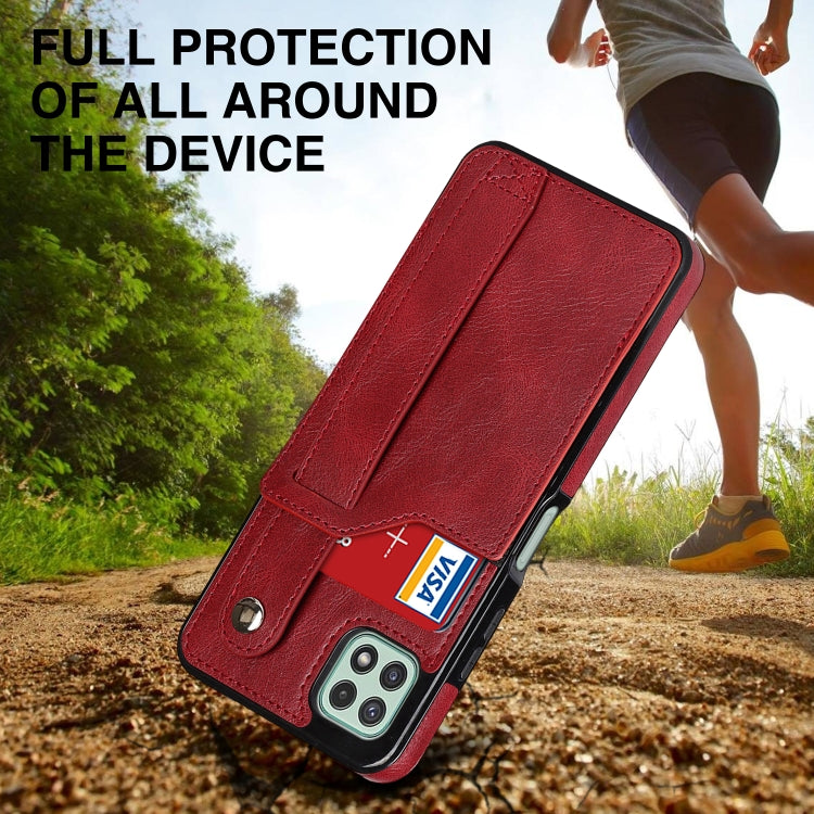 For Samsung Galaxy A22 5G Crazy Horse Texture Shockproof TPU + PU Leather Case with Card Slot & Wrist Strap Holder