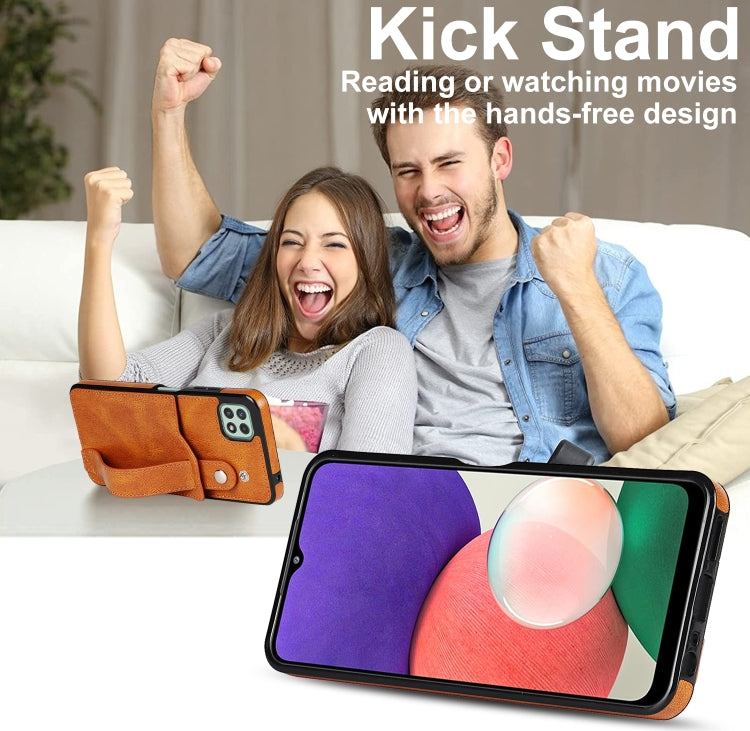 For Samsung Galaxy A22 5G Crazy Horse Texture Shockproof TPU + PU Leather Case with Card Slot & Wrist Strap Holder