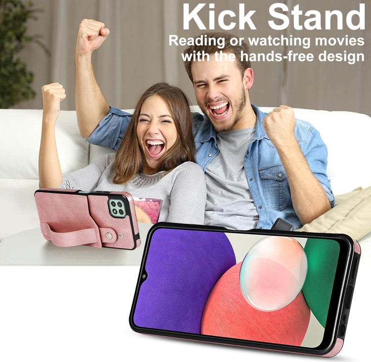 For Samsung Galaxy A22 5G Crazy Horse Texture Shockproof TPU + PU Leather Case with Card Slot & Wrist Strap Holder
