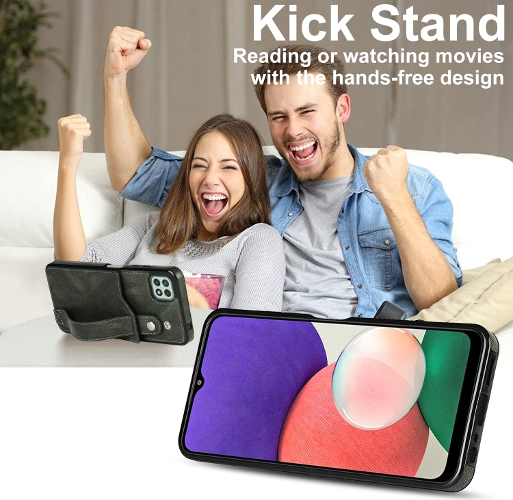 For Samsung Galaxy A22 5G Crazy Horse Texture Shockproof TPU + PU Leather Case with Card Slot & Wrist Strap Holder