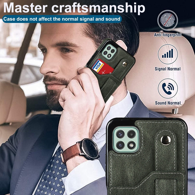 For Samsung Galaxy A22 5G Crazy Horse Texture Shockproof TPU + PU Leather Case with Card Slot & Wrist Strap Holder