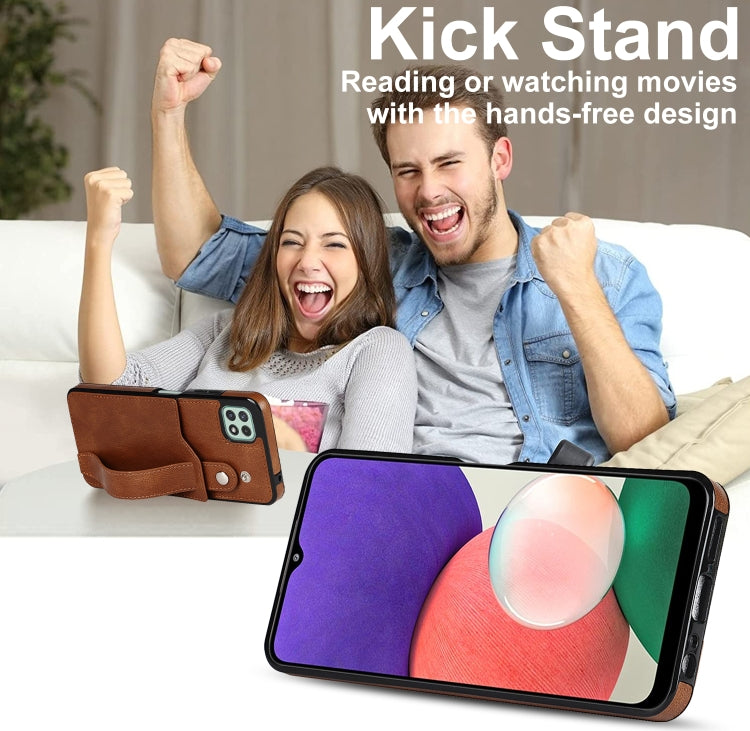 For Samsung Galaxy A22 5G Crazy Horse Texture Shockproof TPU + PU Leather Case with Card Slot & Wrist Strap Holder
