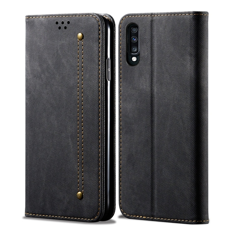 For Galaxy A70 Denim Texture Casual Style Horizontal Flip Leather Case with Holder & Card Slots & Wallet