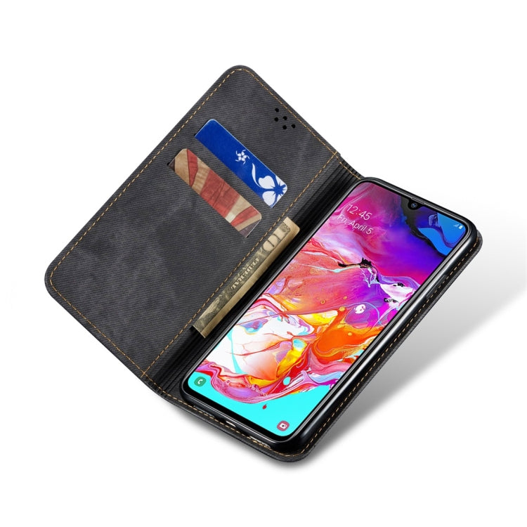 For Galaxy A70 Denim Texture Casual Style Horizontal Flip Leather Case with Holder & Card Slots & Wallet