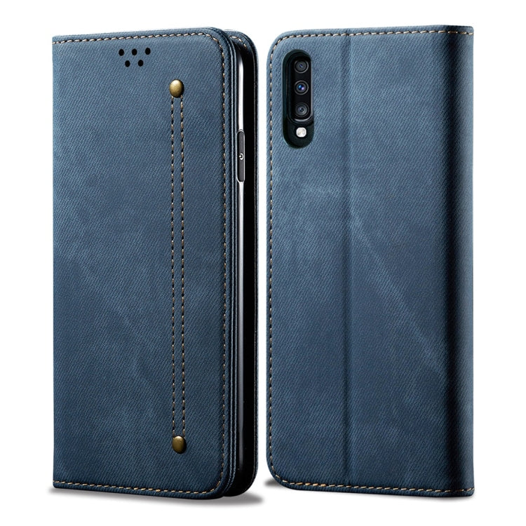 For Galaxy A70 Denim Texture Casual Style Horizontal Flip Leather Case with Holder & Card Slots & Wallet
