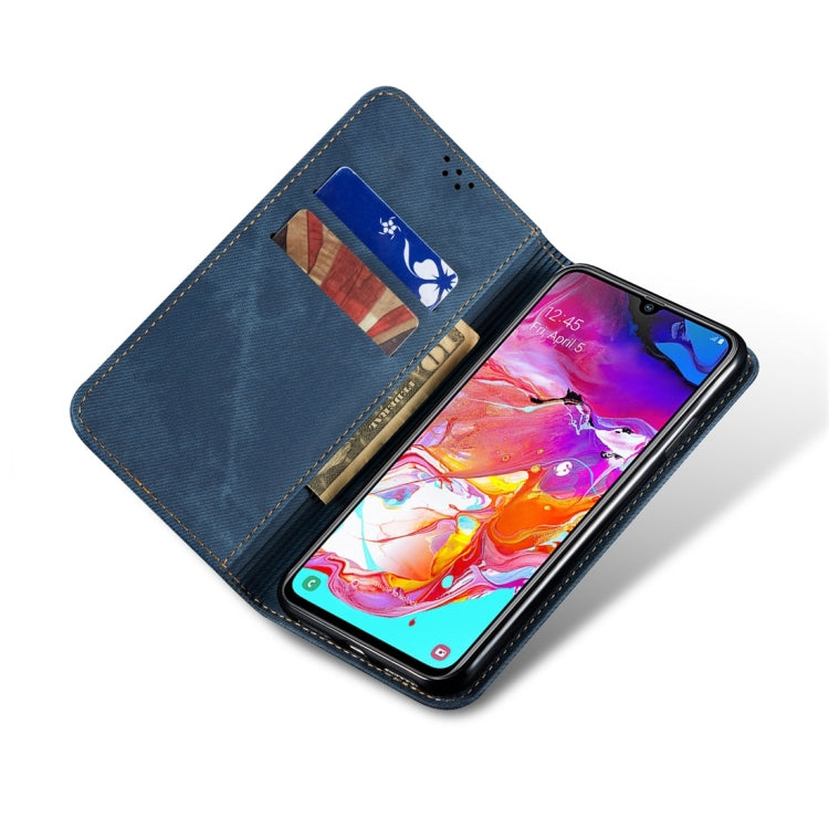 For Galaxy A70 Denim Texture Casual Style Horizontal Flip Leather Case with Holder & Card Slots & Wallet