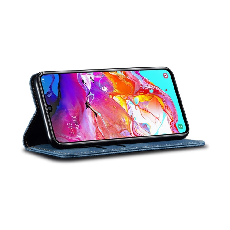 For Galaxy A70 Denim Texture Casual Style Horizontal Flip Leather Case with Holder & Card Slots & Wallet