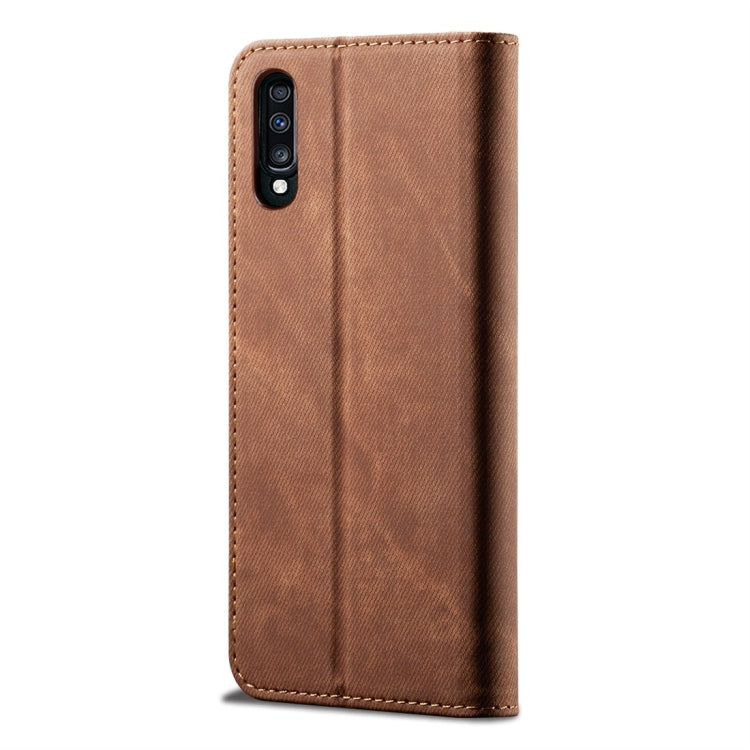 For Galaxy A70 Denim Texture Casual Style Horizontal Flip Leather Case with Holder & Card Slots & Wallet
