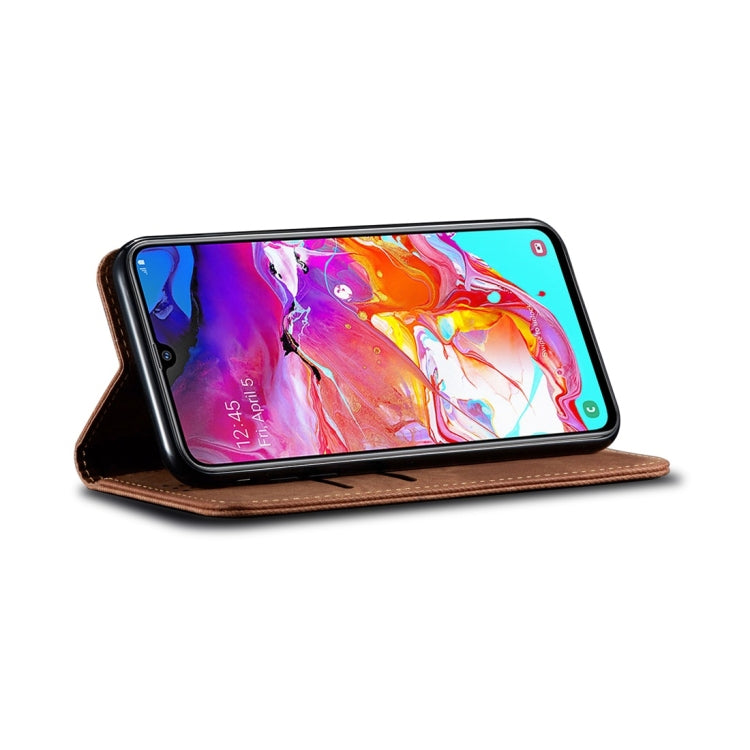 For Galaxy A70 Denim Texture Casual Style Horizontal Flip Leather Case with Holder & Card Slots & Wallet