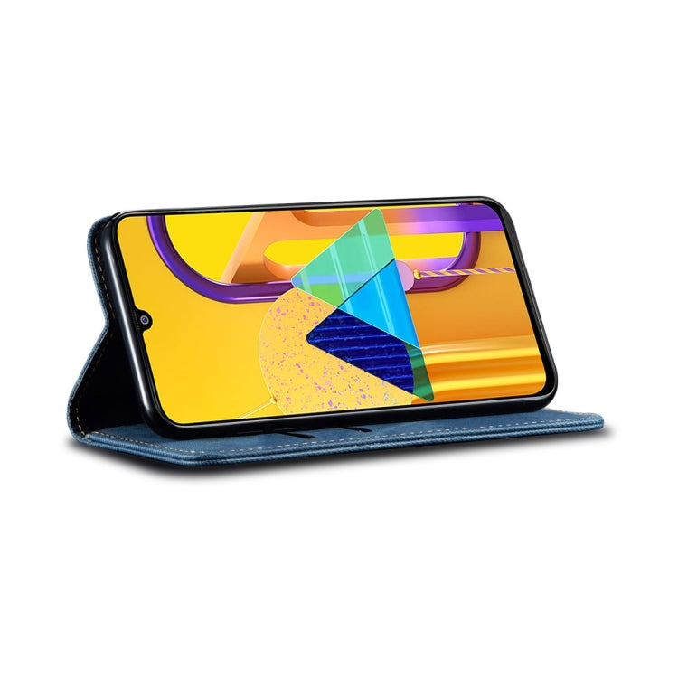 For Galaxy M30s Denim Texture Casual Style Horizontal Flip Leather Case with Holder & Card Slots & Wallet