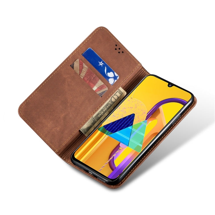 For Galaxy M30s Denim Texture Casual Style Horizontal Flip Leather Case with Holder & Card Slots & Wallet