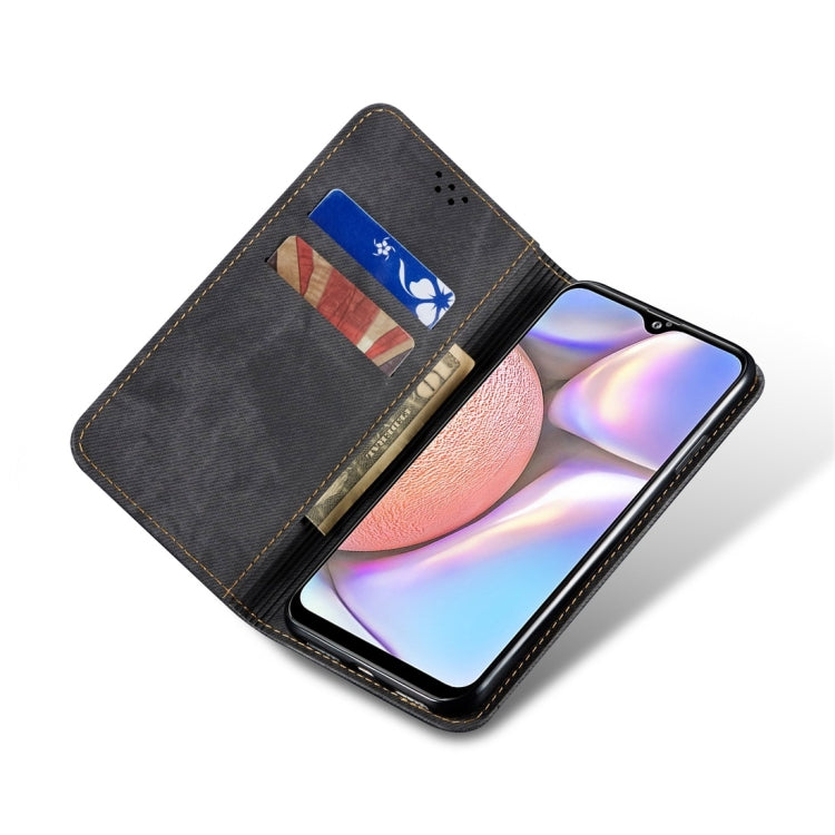 For Galaxy A10s Denim Texture Casual Style Horizontal Flip Leather Case with Holder & Card Slots & Wallet