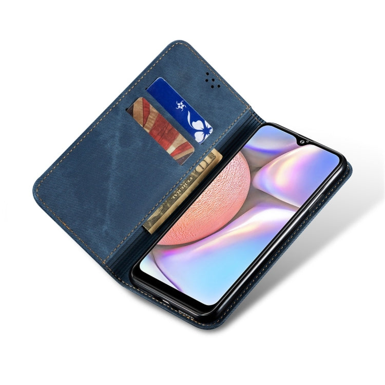 For Galaxy A10s Denim Texture Casual Style Horizontal Flip Leather Case with Holder & Card Slots & Wallet