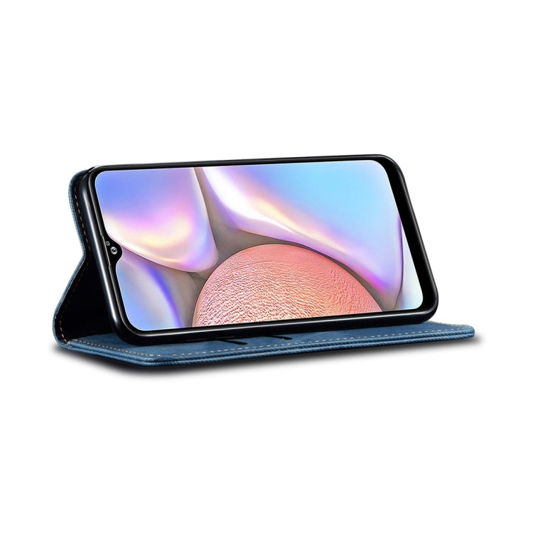 For Galaxy A10s Denim Texture Casual Style Horizontal Flip Leather Case with Holder & Card Slots & Wallet