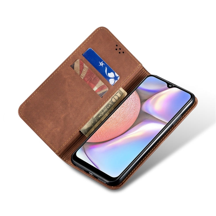 For Galaxy A10s Denim Texture Casual Style Horizontal Flip Leather Case with Holder & Card Slots & Wallet