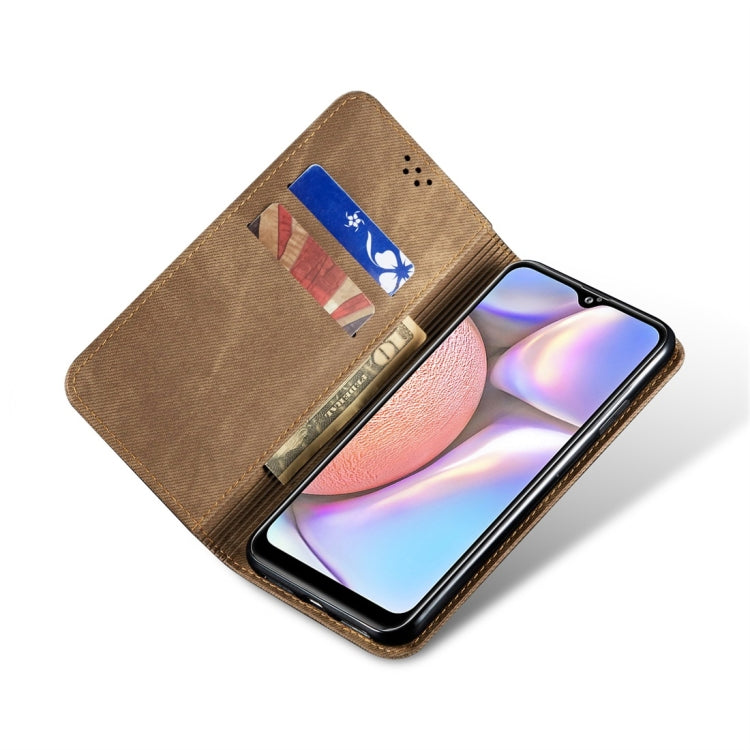For Galaxy A10s Denim Texture Casual Style Horizontal Flip Leather Case with Holder & Card Slots & Wallet